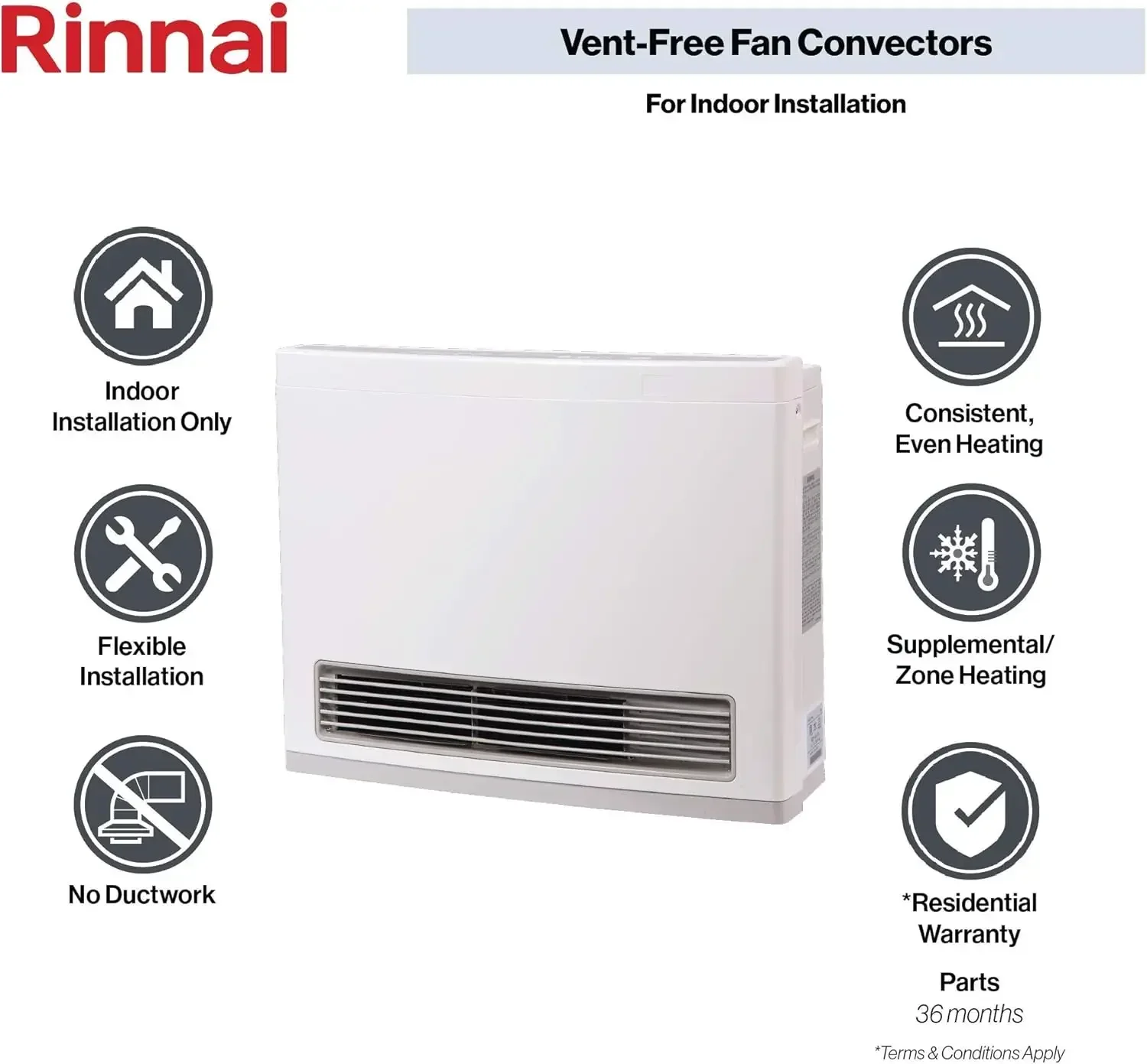 Rinnai FC824P Ventless Propane Heater, Energy-Efficient Space Heater with Programmable Thermostat