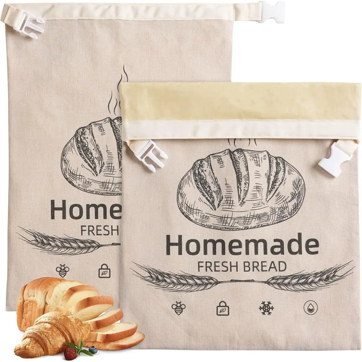 AA83 2pcs Beeswax Bread Bag, Suit for Sourdough and Homemade Sourdough, Food Storage Bag, Suit for Freeze and Preserve