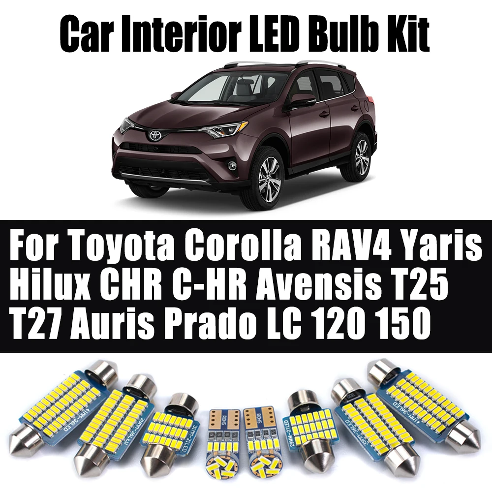 

For Toyota Corolla RAV4 Yaris Hilux CHR C-HR Avensis T25 T27 Auris Prado LC 120 150 Canbus Interior LED Light Car Dome Bulbs Kit