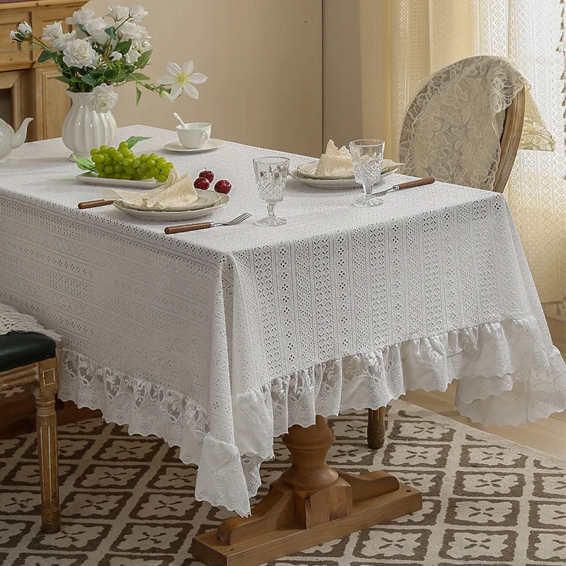 French Retro Solid Color Lace Tablecloth Polyester Rectangular Dust-Proof Coffee Table Cover Wedding Party Banquet Decoration