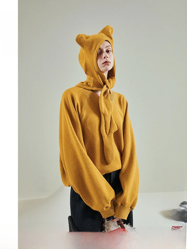 

Свободный вязаный худи женский, весенняя новинка, повседневный, комфортный, с эффектом стройности, с длинными рукавами, удлиненный, цветной топ