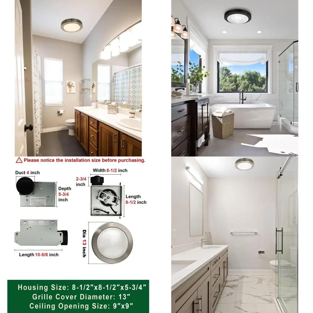 

Ultra Quiet 80 CM Bathroom Exhaust Fan with 3000K-5000K Adjustable LED Light in Brushed Nickel