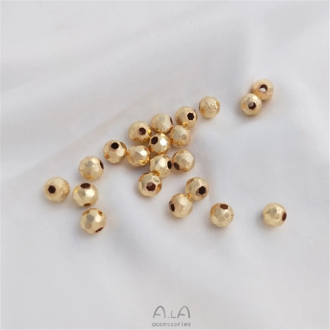 10PCS 14K Gold-Plated Shiny Laser Beads, Round Cut Beads, Handmade Jewelry, Beaded Materials, DIY, 6mm, C261