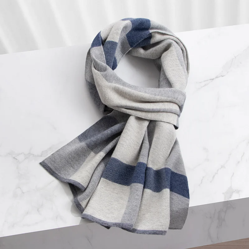 Men's Scarf Winter Warmer 100% Wool Neck Scarves Classic Business Striped Plaid Scarf Shawls Fashion Foulard Hommes 180x30cm