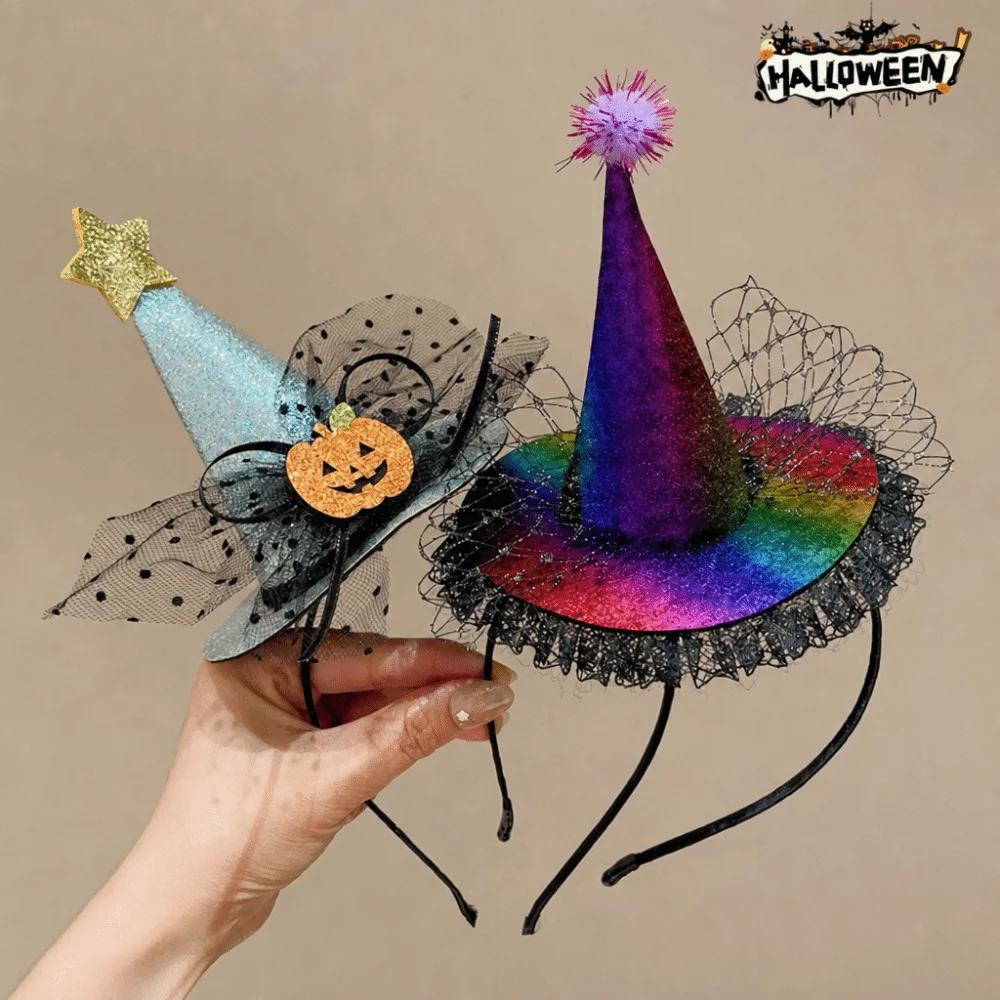 Pointed Hat Halloween Headband Pumpkin Ghost Dress Up Witch Hat Hairband Lace Ribbon Cosplay Props ‌Children's Hair Hoop‌