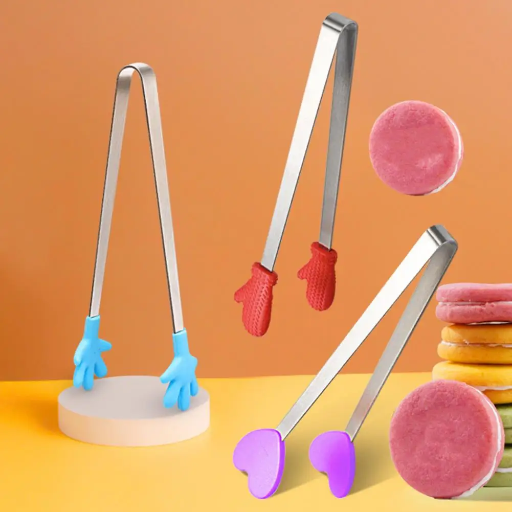 2Pcs 15cm Mini Silicone Ice Cube Clip, Heart Glove Hand Shape Food Serving Tongs, Food Grade Stainless Steel Kitchen Tongs