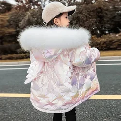 2024 New Shiny Jackets Winter Girls Hooded Warm Coats Children Clothes Kids Teenage Cotton Parkas Thick Outerwear 4-12 Years