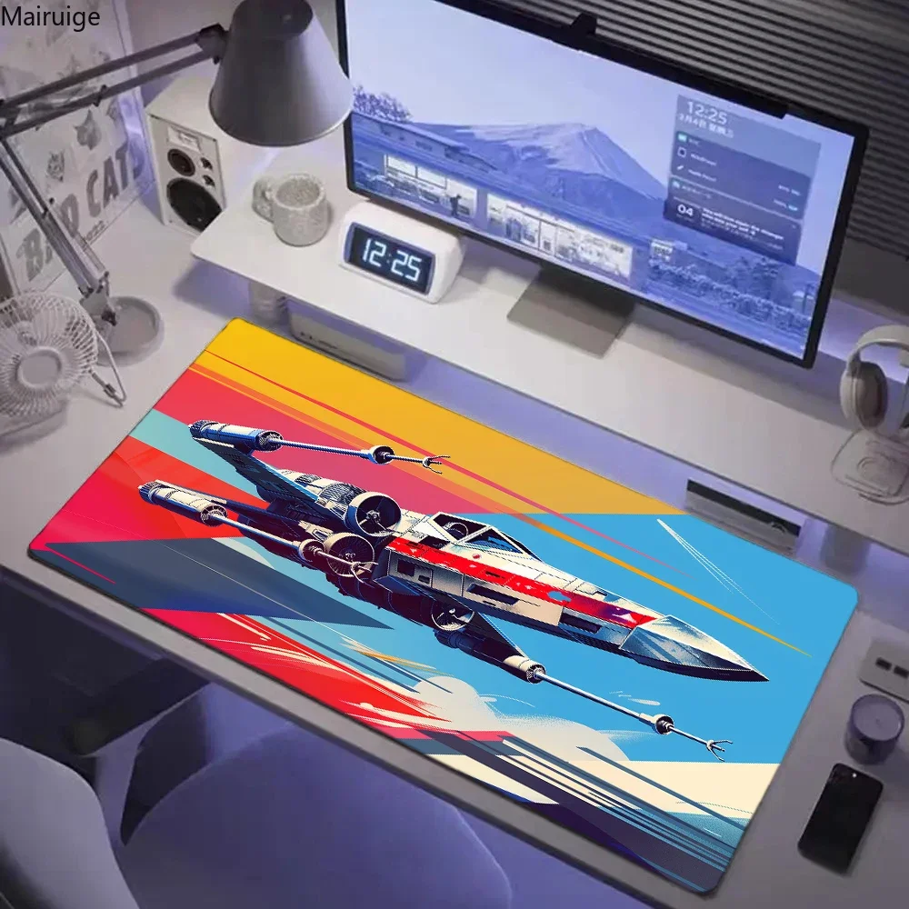 Cartoon sci-fi fighter jet patternLarge Mouse Pad Computer Table Plane anti-slip Desk Mat Aviation Airplane Gamer Mousepad XXL