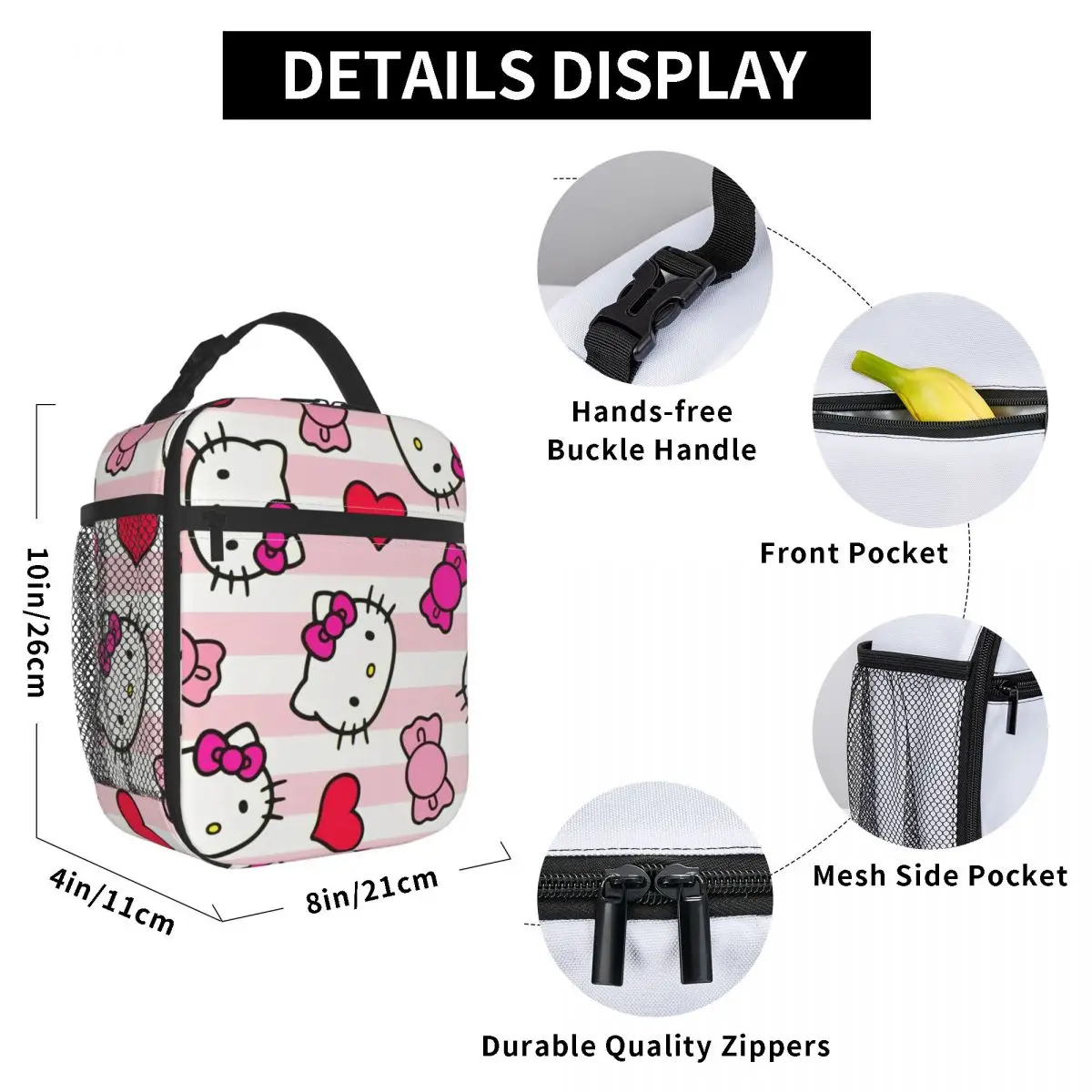 Hello Kitty Face Heart Insulated Lunch Bag Large Lunch Container Thermal Bag Tote Lunch Box School Outdoor Food Storage Bags