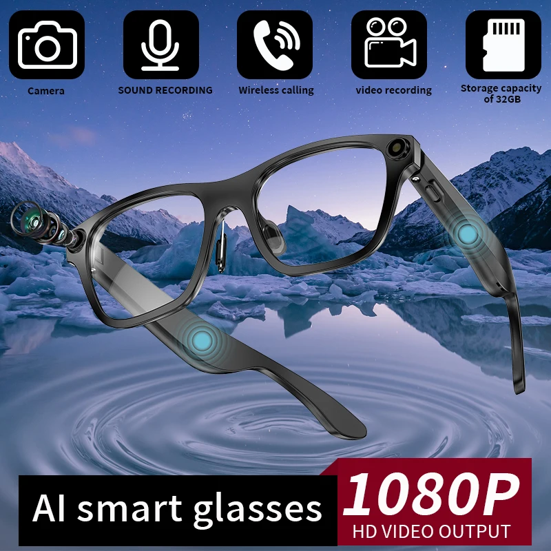 

1080P WiFi Transmission Smart Glasses Recording Videos AI Photo Recognition Answer Translation 220mAh Battery Bluetooth Glasses