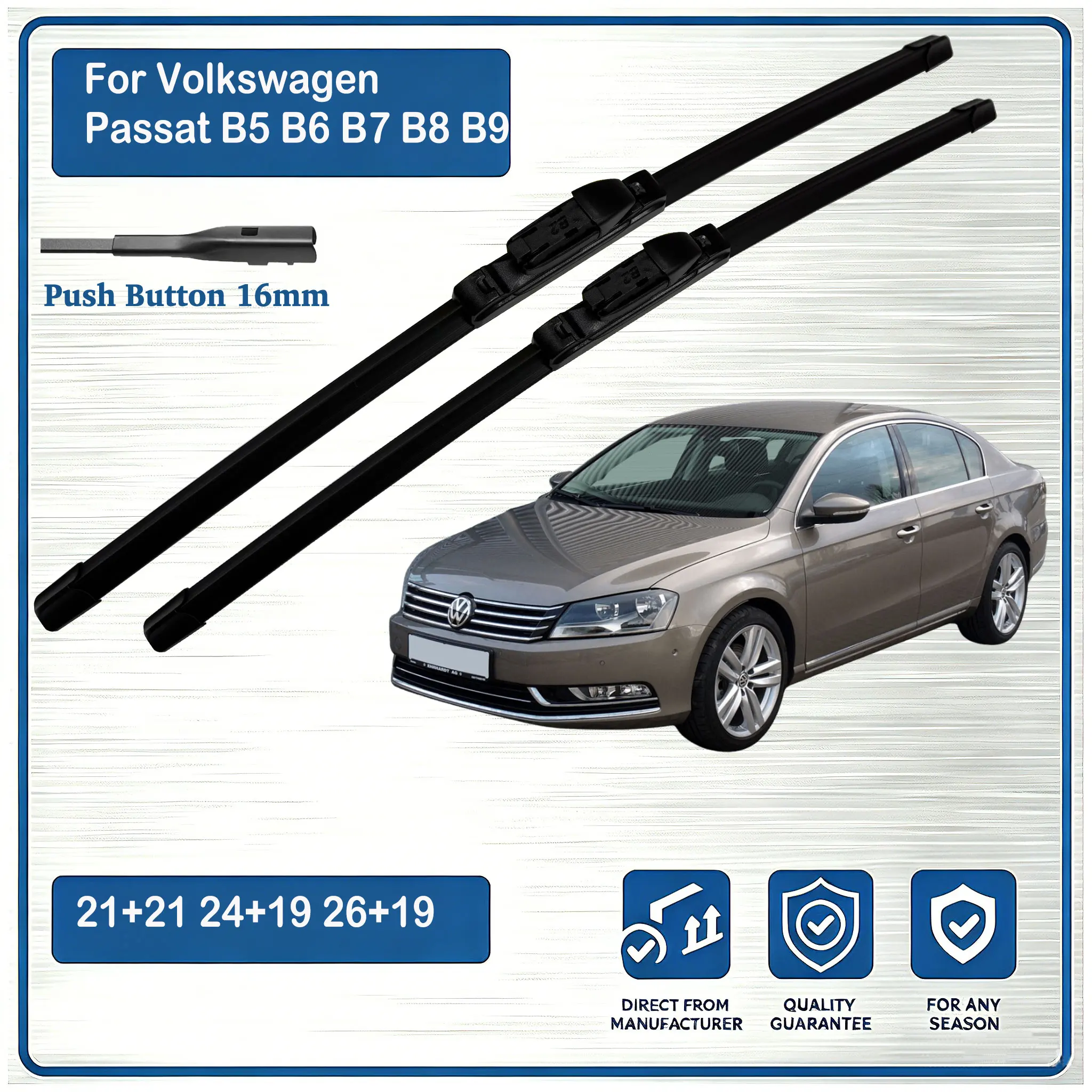 For Volkswagen Passat B5 B6 B7 B8 B9 1996-2025 Front Wiper Blades Windscreen Windshield Window WIPER 2PCS