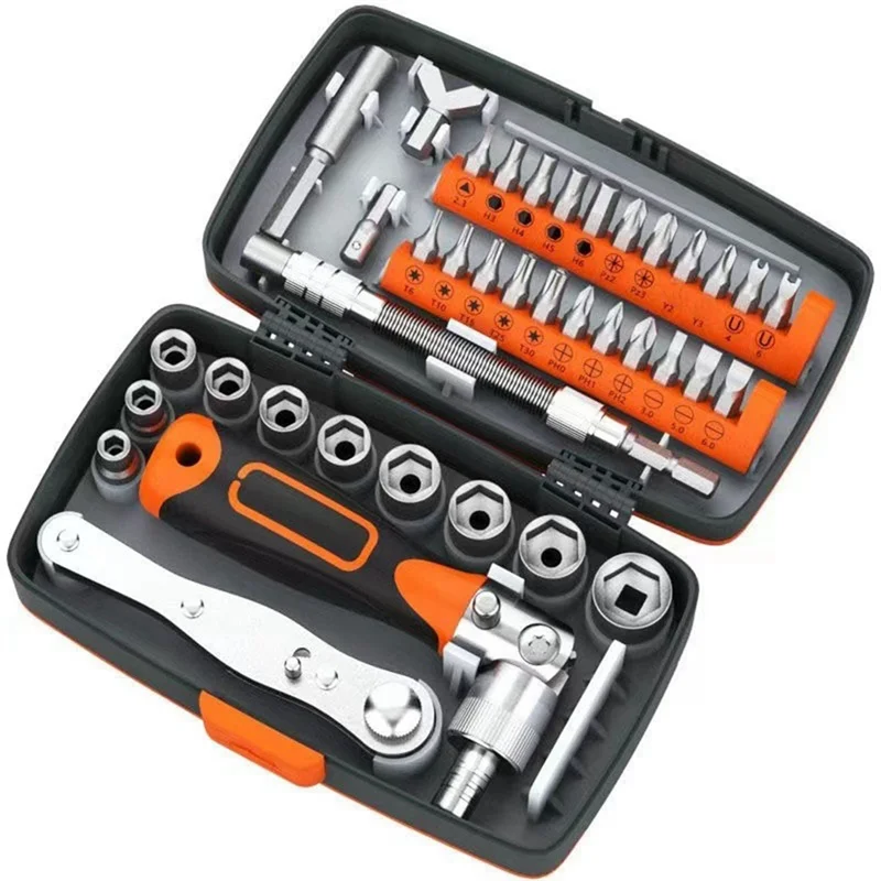 A76I 38-In-1 Ratchet Screwdriver Wrench Set Home Machine Repair Knob Multi-Directional