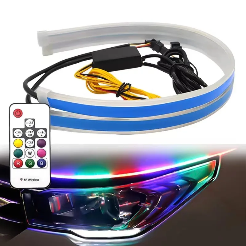 

2Pcs RGB Flowing DRL LED Strip Turn Signal Lamp Remote Control RGB Flexible LED Daytime Running Lights led lights for car