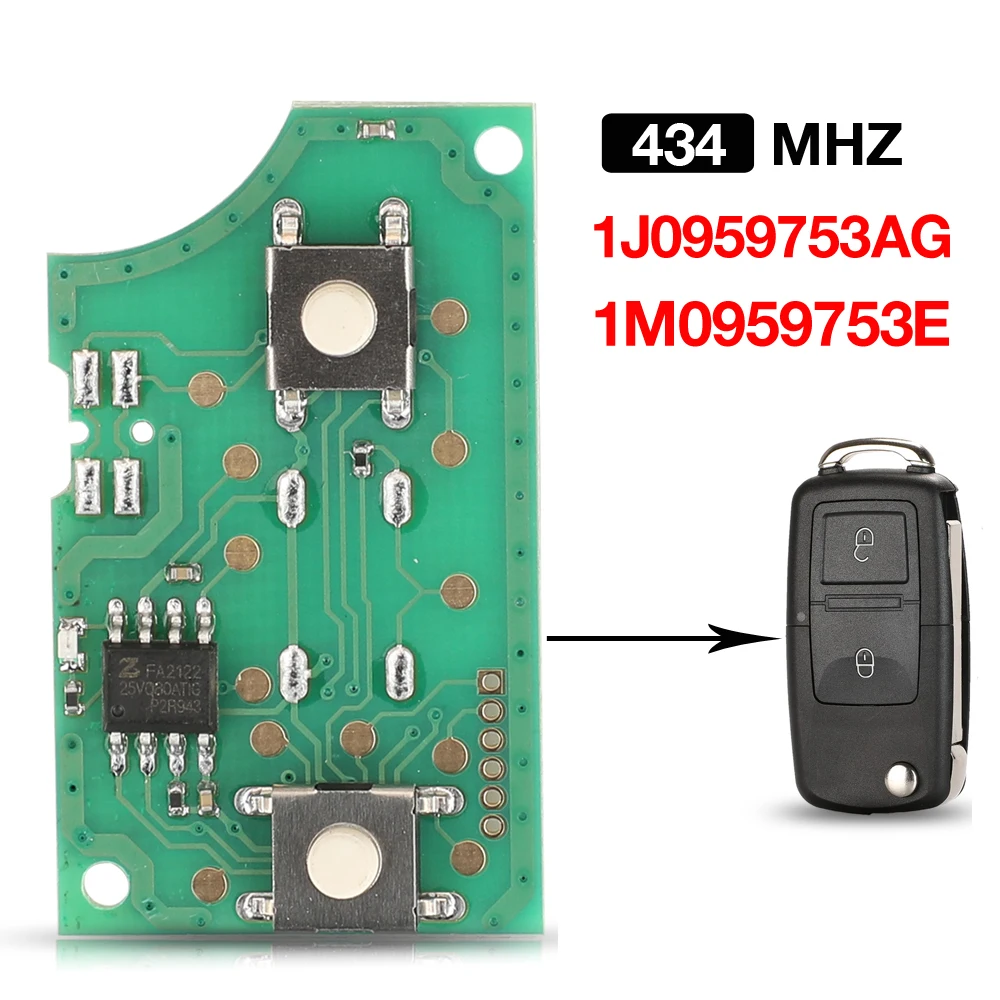 Jingyuqin 433MHZ 1J0959753AG 1M0959753E 2BTN inteligentny klucz zdalny obwód drukowany Fob dla VW/VOLKSWAGEN Beetle Bora Golf Passat Polo