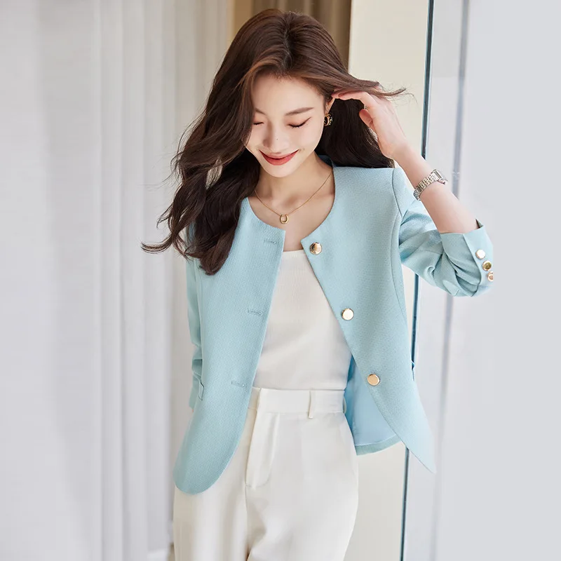 High quality blazer for women jacket double breasted new spring 2024 elegant fashion clothes - pink yellow blue white