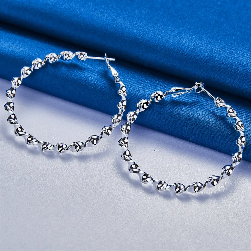 

1 Pair 925 Sterling Silver 50mm Twisted Round Earrings Women Jewelry Gift Party Accessories Jewelry Fashion