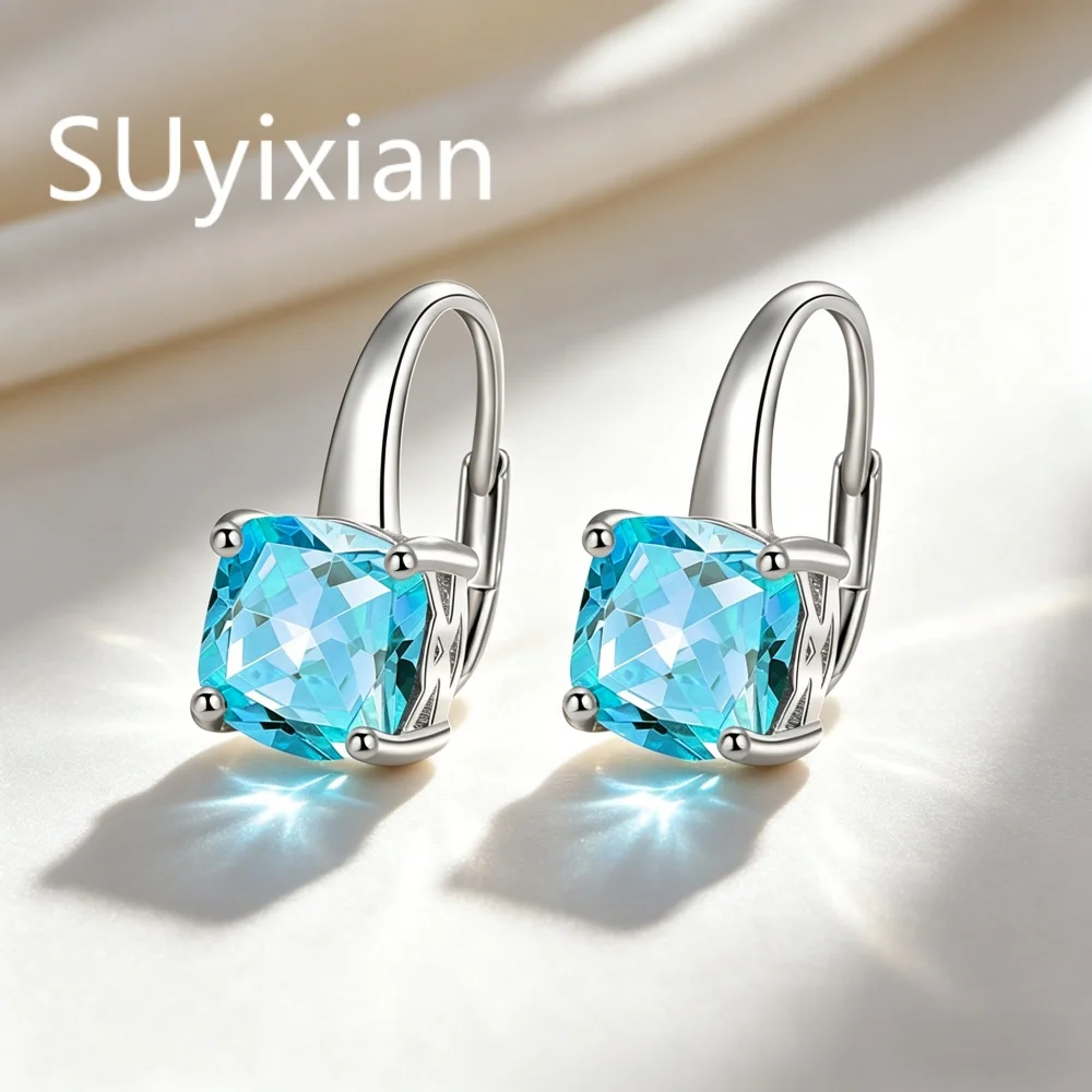 925 Sterling Silver Temperament Stylish Square Zircon Earrings Birthday Party Anniversary Gift