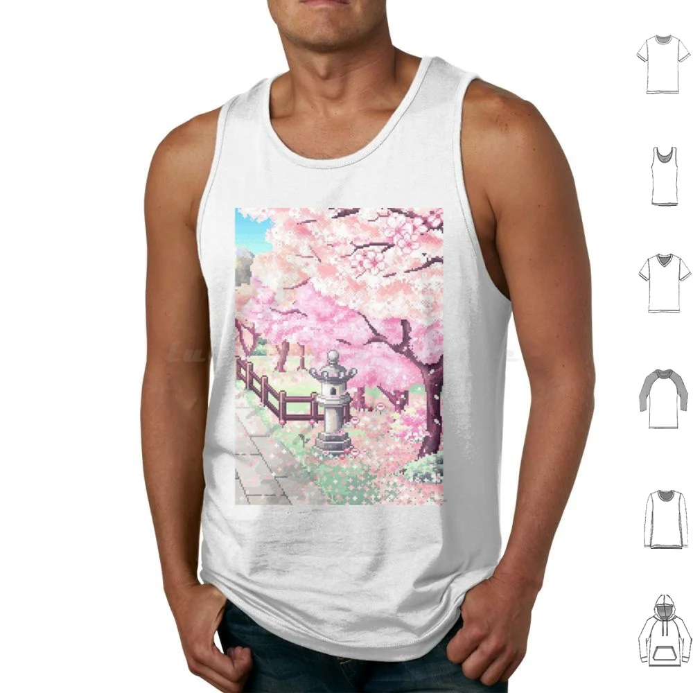 Japan Pixel Tank Tops Print Cotton Horror Manga Shojo Shoujo Kawaii Creepy Scary Guro Thriller Anime Manga Cap Comics