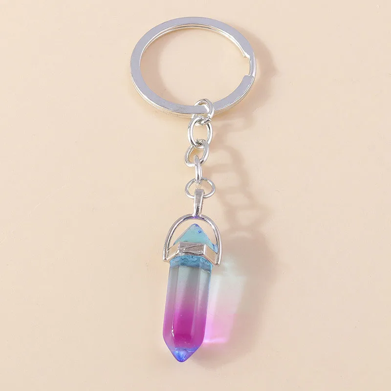 Aihua Neue Bunte Natürliche Sechseckige Kristallstein-Schlüsselanhänger Kugelförmiger Quarz-Kristall-Schlüsselring für Damen Handtaschen-Deko – Detail 12