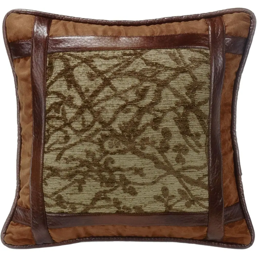 

Rustic Cabin-Inspired Tree Lodge Leather-Look Throw Pillow, 18x18 inches, Luxurious Western Bedding