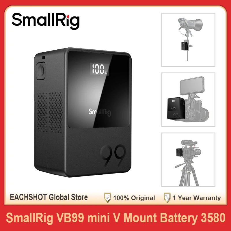 SMALLRIG VB99 V Mount Battery 99Wh 6800mAh Power Bank 100W Output with OLED Screen for Camera Camcorder Monitor Video Light