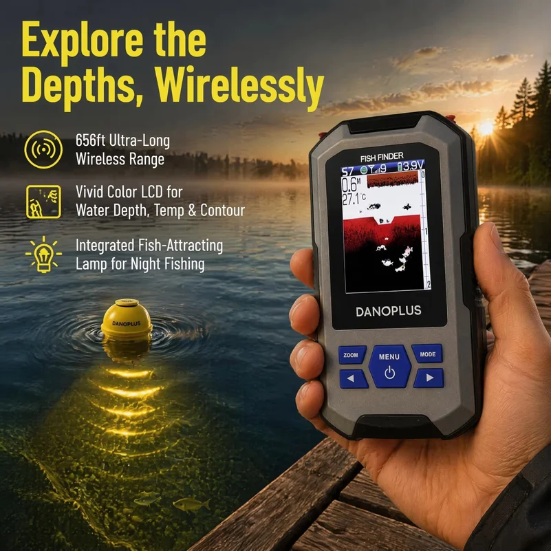 Fish Finder Kayak Portable - เครื่องหาปลาไร้สายแบบพกพา จอ LCD สี เซ็นเซอร์โซนาร์ ระยะ