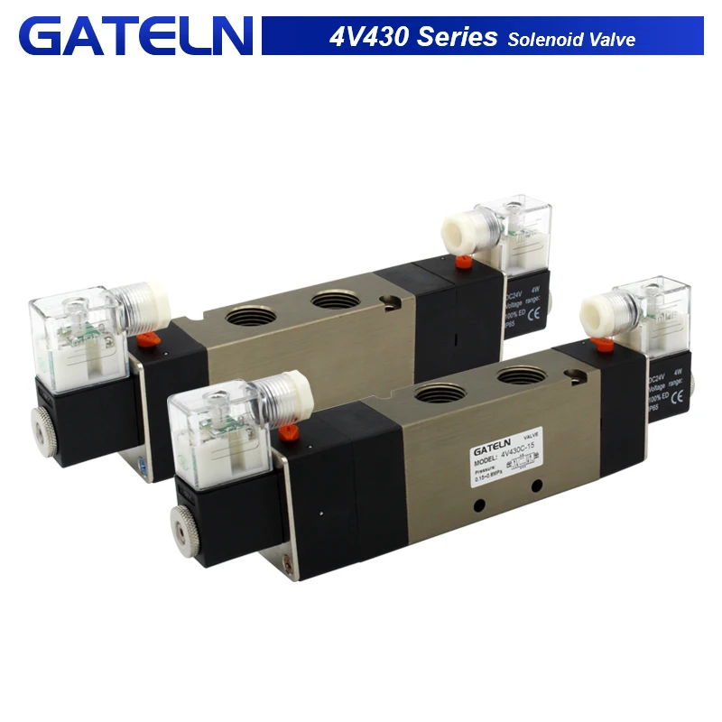 

4V430C-15 4V430E-15 4V430P-15 AC220V Двойной электромагнитный пневматический воздушный клапан 1/2 "BSPT DC12V 24V 220V с фитингами 5 портов 3 положения