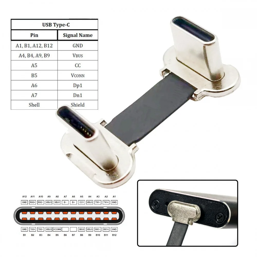 Dual Angled Ultra Slim Flat USB-C Type C to USB-C Power USB2.0 Data Cable 65W Fast Charge for Laptop Tablet Phone