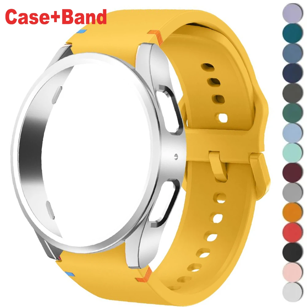 Hülle+Armband für Samsung Galaxy Watch 7 6 5 4 40 44mm Silikonband PC-Schutzhülle Stoßfänger für 6 Classic 43 47mm Sport-Armband