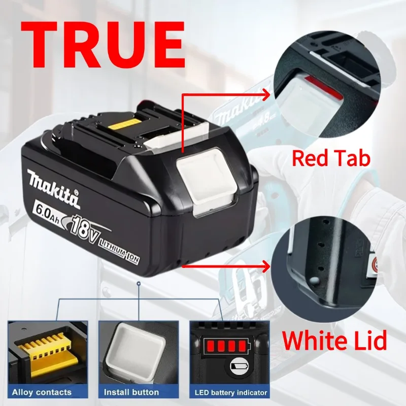 ⚡Autentická dobíjecí baterie Makita 18V 6Ah s LED diodou🔋 náhrada lithium-iontové baterie LXT BL1860B BL1860 BL1850 nabíječka🔥 - náhled 4