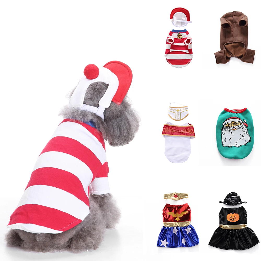 Pet Christmas Cosplay Dog Clothes Santa Baby Dog Costume Winter Puppy Pet Cat Coat Dog Suit with Cap Warm Clothing for Dogs Cats