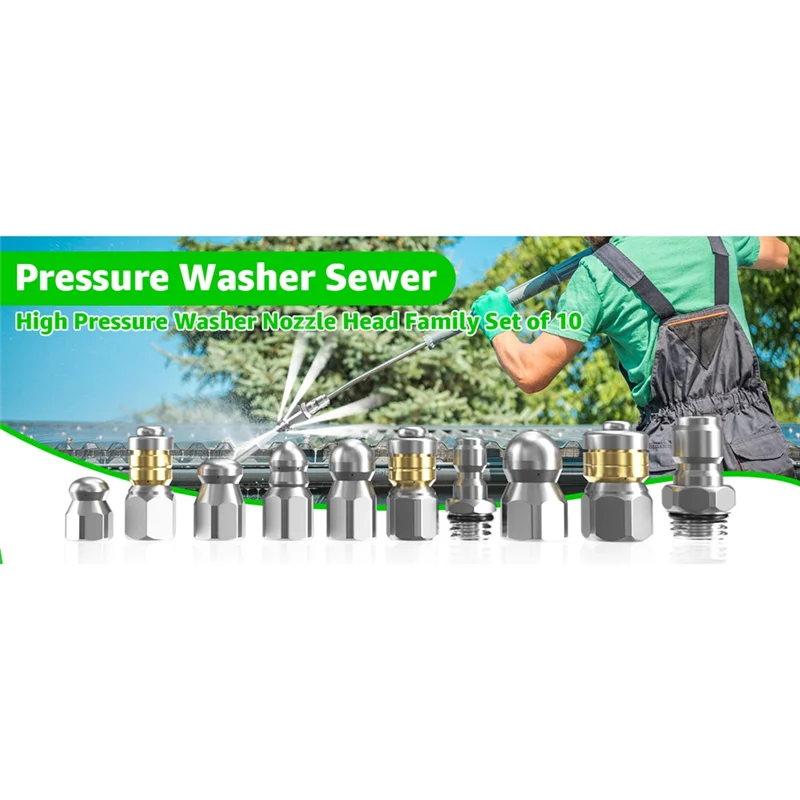 A69e10pcs Sewer Jetter Nozzle With 1/4&3/8Inch NPT Quick Connectors,Nozzle For Pressure Washer Drain Jet Hose Sewer Cleaning
