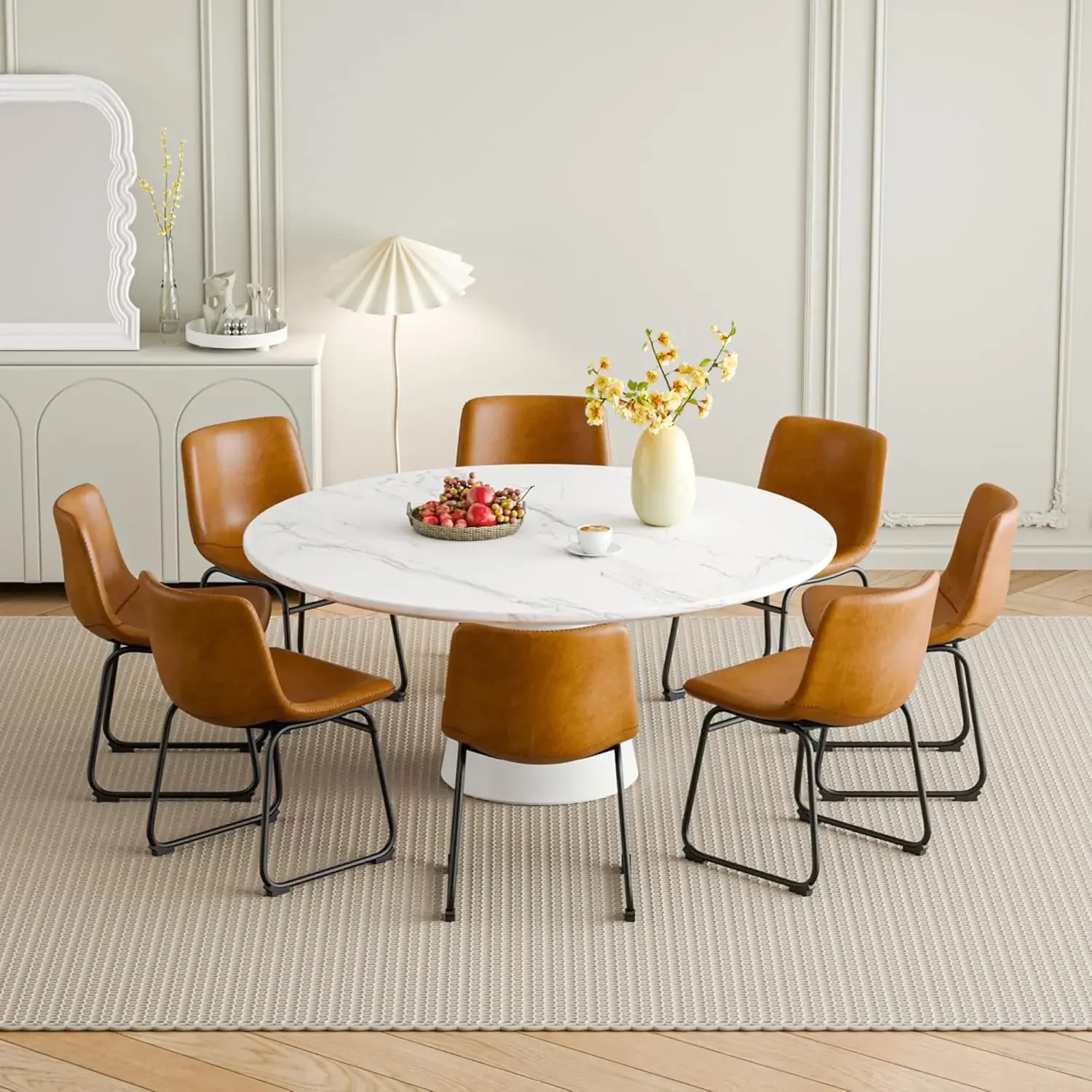 Dining Chairs Set Of 8, 18 Inch Modern Armless Dining Chair With Back, Faux Leather Kitchen Dining Room Chair With Metal Legs