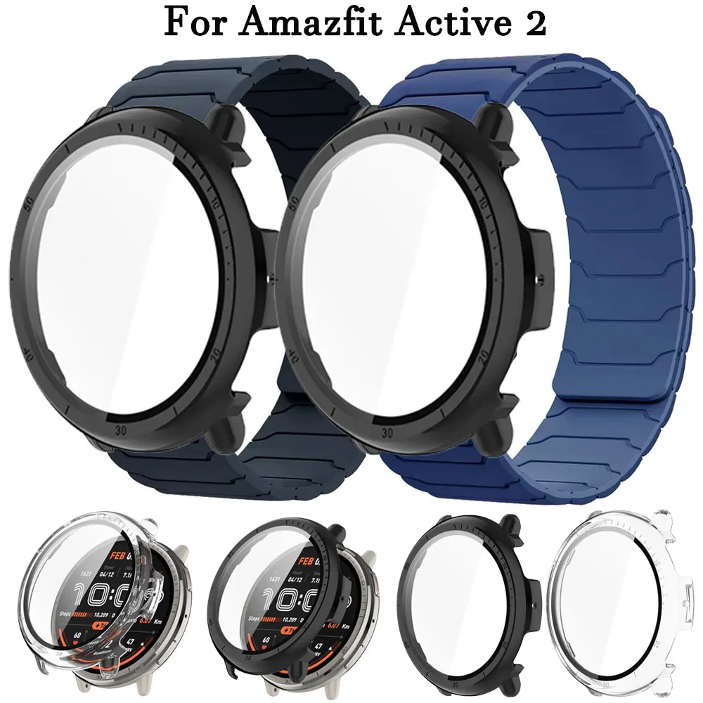 Magnetische Schleife Silikon Armband + Glas Fall Für Amazfit Active 2 Bildschirm Schutzhülle Für Amazfit Active 2 Uhr armband Correa