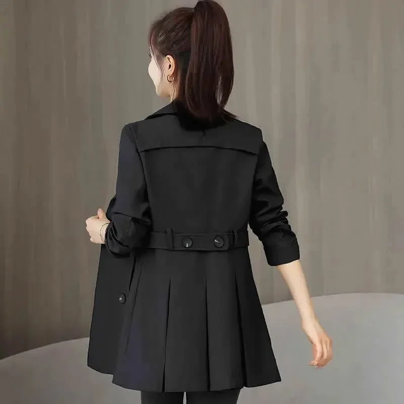 

Korean Ladies Solid Color Trench Jacket High-Grade Women Fashion Lined Tops Spring Autumn Feminine Long Sleeves Windbreaker Coat