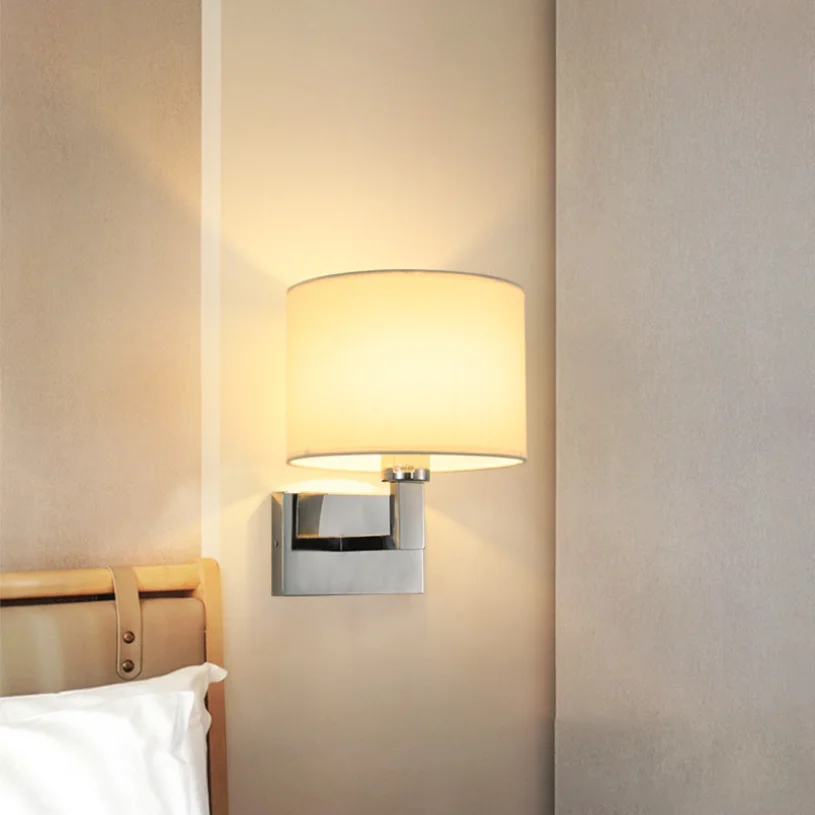 Imagem -06 - Moderno Tecido Lâmpadas de Parede Bedroom Bedside Hotel Sconce Luminárias Reading Night Light Decoração Ajustável Chrome Spotlight