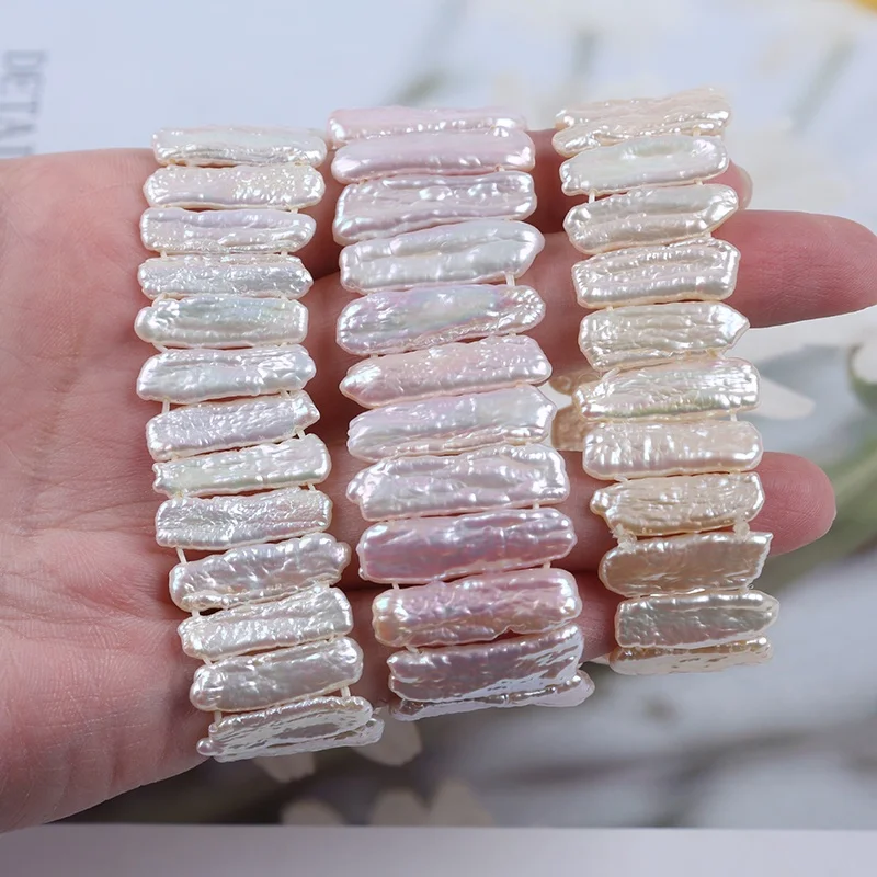 

Natural White Pink Pur[ple Color Freshwater Biwa Pearl Bead Bracelets For Women