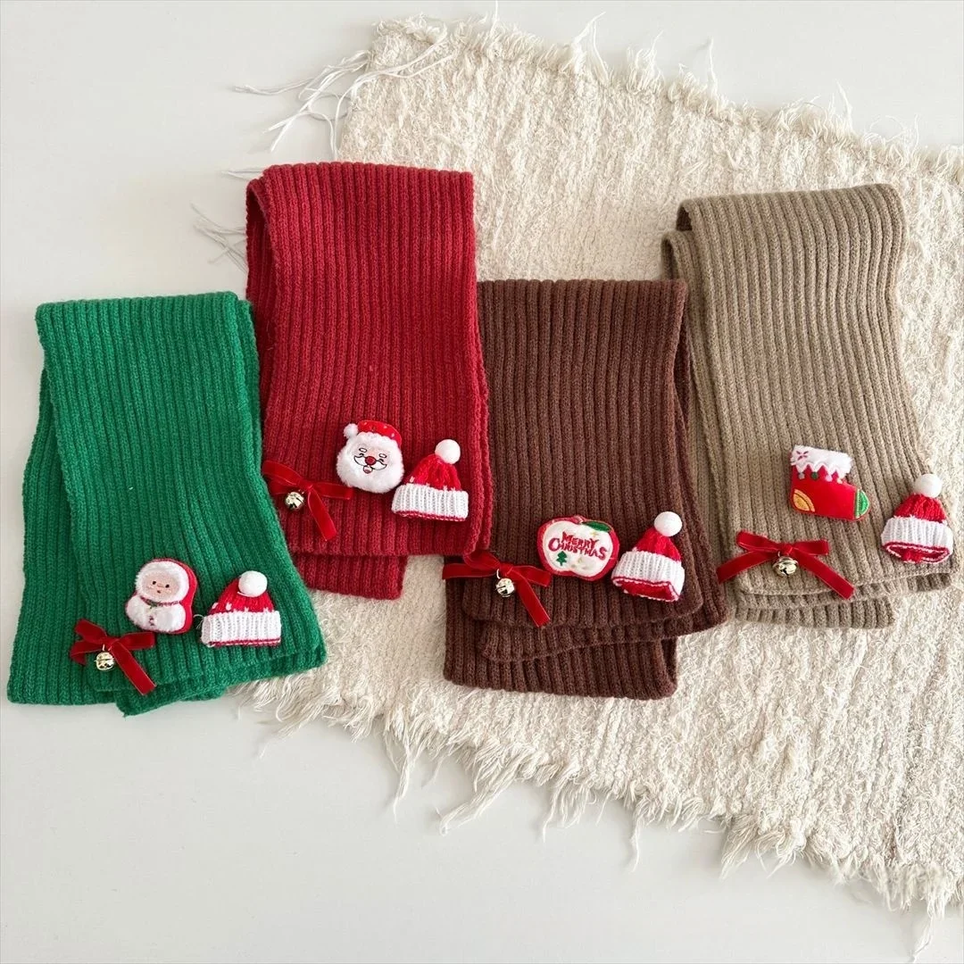 

Winter New Children Medium-Length Scarf Christmas Festive Boys Girls Christmas Santa Claus Knitted Scarf Reindeer Decor