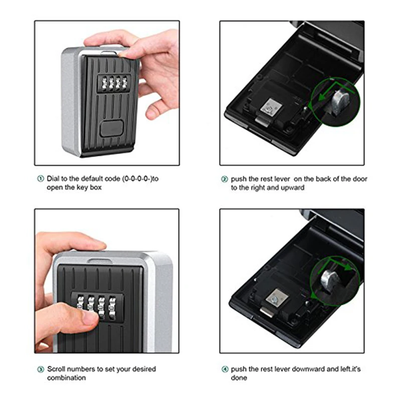 B24B Lock Box 4 Digit Combination Waterproof Box Aluminum Alloy Weather Resistant Key Hider With Resettable Code Key Storage Wal