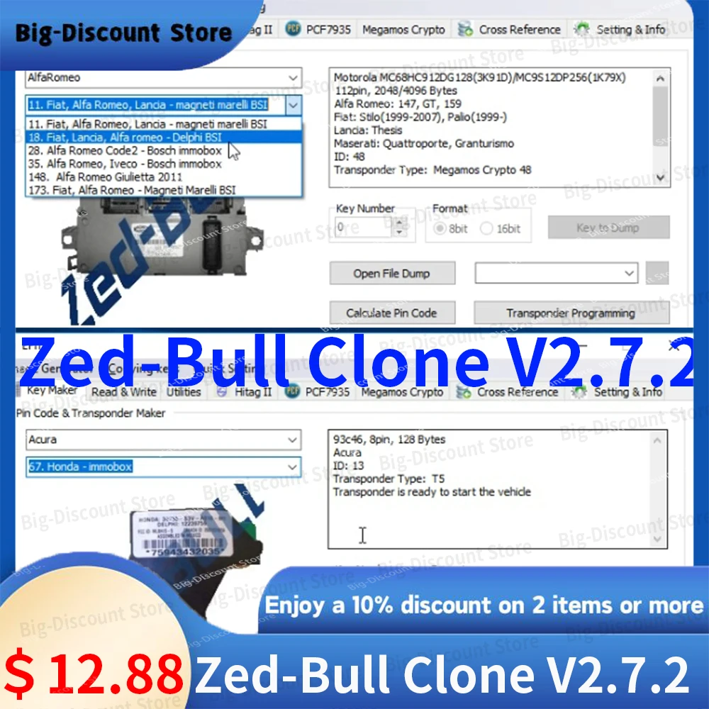 software Mini Zed Bull Key Programmer V2.7.2 Zedbull Key Transponder Clone car programming Tool Zed-bull key cloner