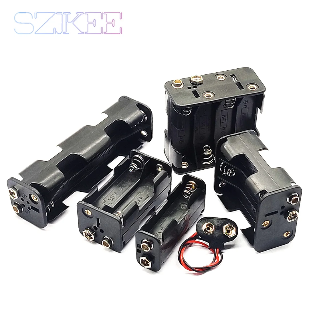 AA Battery Holder Double-Sided AA Battery Box Back-To-Back 2/4/6/8 Slots AA Box Series Connection With 9V Battery Buckle Optiona