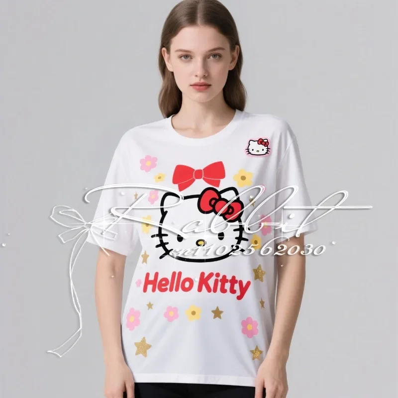 

Summer New Popular Sanrio Family Hello Kitty 3D Printed Fashionable Casual Loose T-shirt for Women's Youth Sports T-shirt