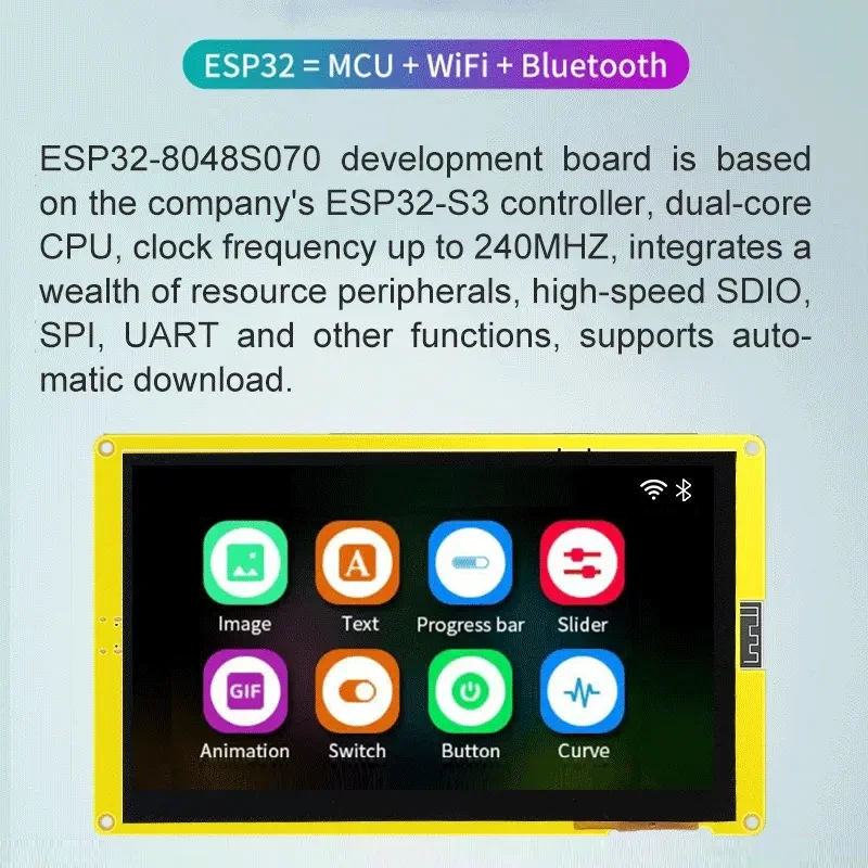 Imagem -04 - Display Inteligente com Tutorial para Arduino Esp32-s3 Lvgl Rgb Lcd Módulo Tft Hmi 8m Psram Flash 16m Wi-fi Bluetooth 800x480 Tutorial