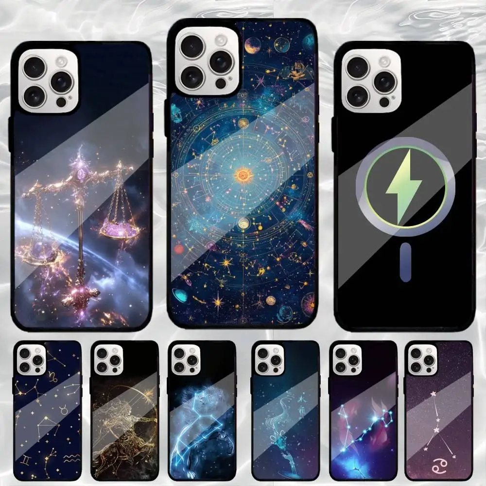 

Art Twelve Constellations Phone Case For iPhone17,16,15,14,13,12,11 Plus,Pro Max Magnetic Magsafe Wireless Charging
