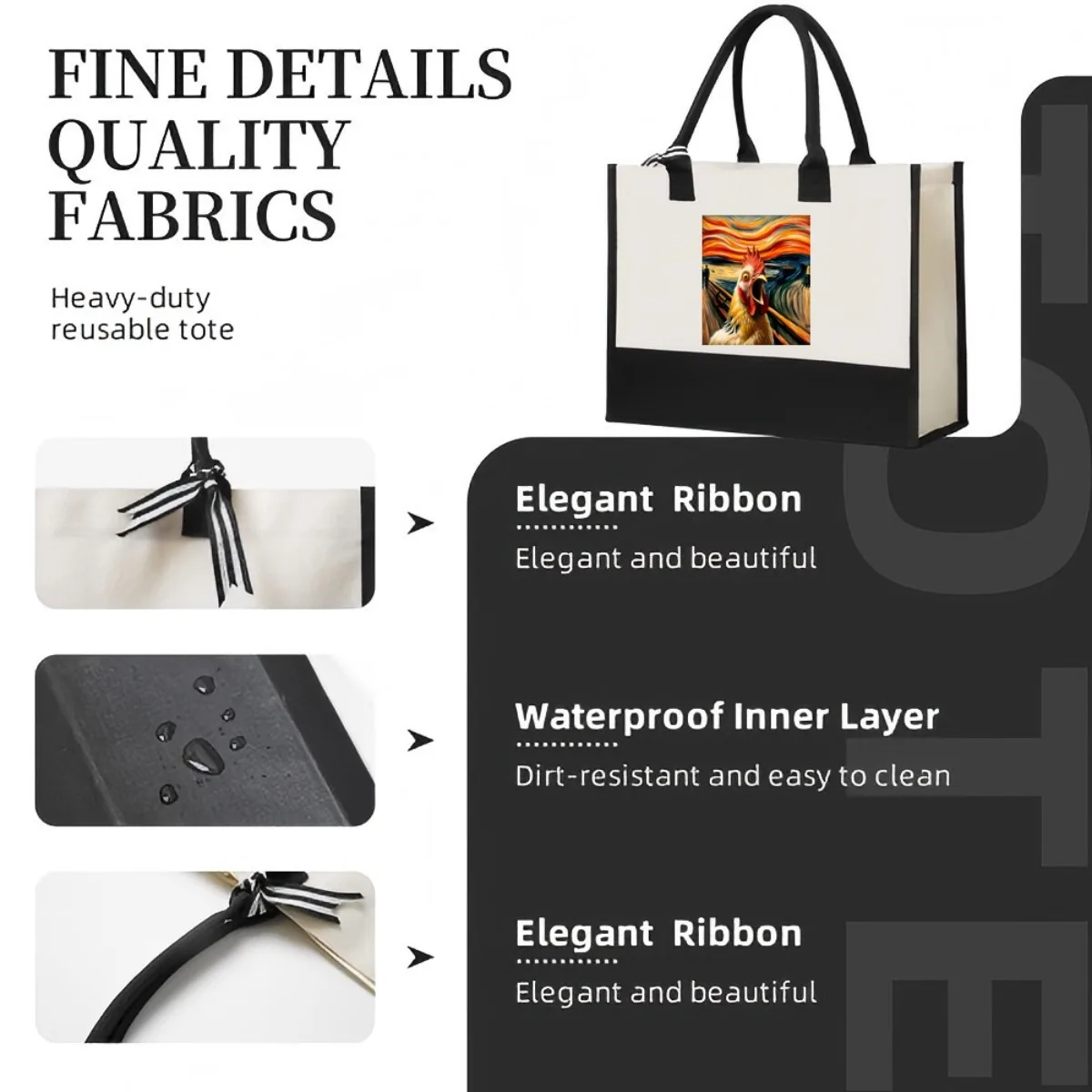 The Scream Chken 2026 وصل حديثًا حقيبة حمل عصرية واسعة وقابلة لإعادة الاستخدام بنمط طباعة 2 نغمة كتف كبير شديد التحمل #5