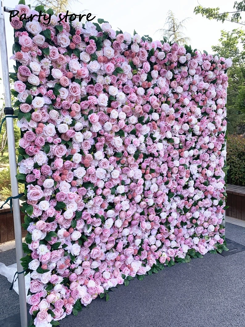 5D Purple Flower Wall Backdrop Hanging Rolling Up Flower Wall Wedding Arrangement Photography Party Event Decor Fake Floral Wall