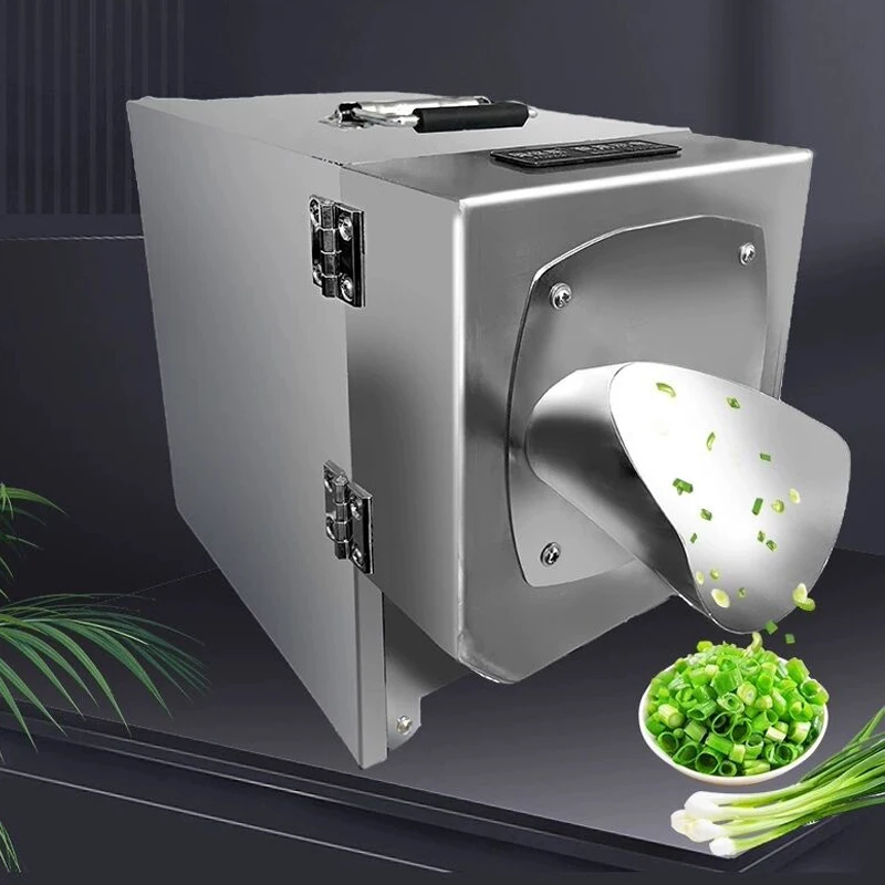Máquina cortadora de chalote eléctrica comercial, rebanadora de cebolla de acero inoxidable, cortador de verduras completamente automático