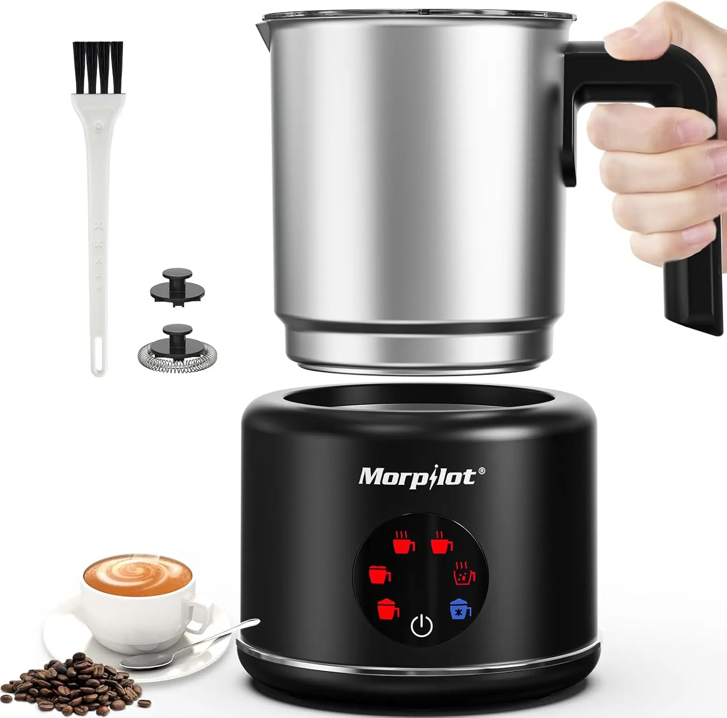 

16.9oz Milk Frother & Steamer, 6 Functions, Dishwasher Safe, Perfect for Lattes, Hot Chocolate (Black)