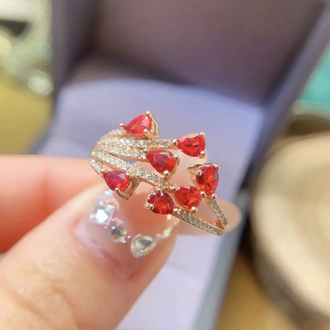 KJJEAXCMY high-end women's Ring adopt Natural Ruby and Sapphire S925 silver plating process, high-definition transparent