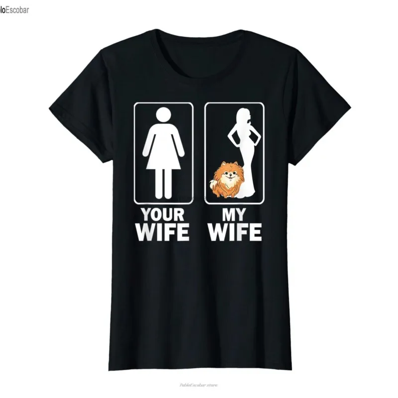 Mens My Wife Pomeranian Pom Fathers Your Wife Love Day Shirt man cotton fashion teeshirt summer brand plus size T-Shirt-Black